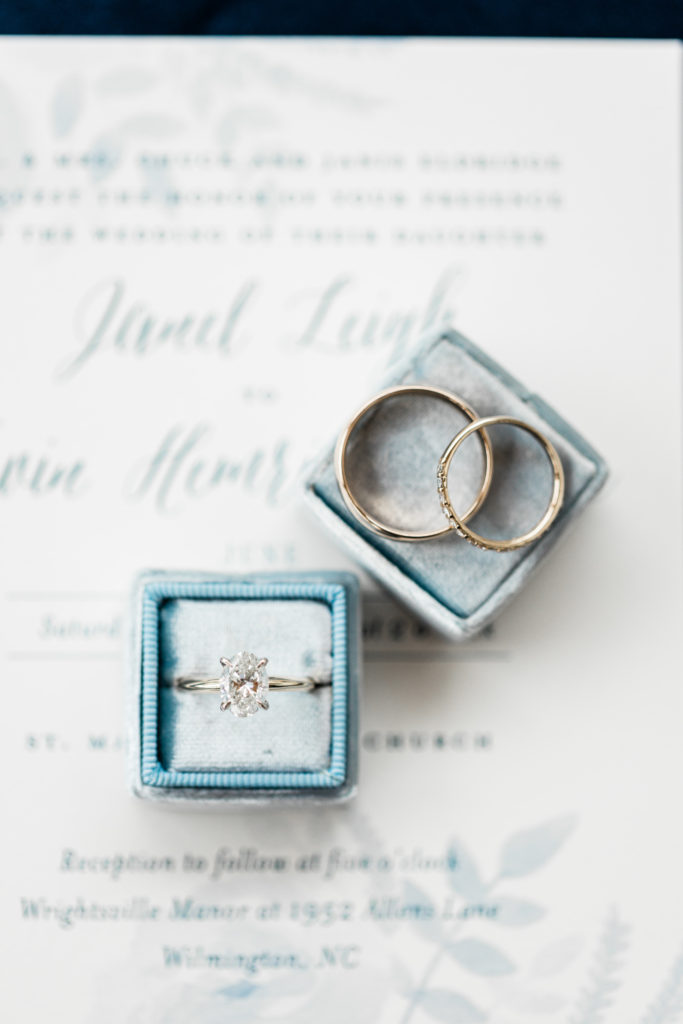 wedding rings and invitations
